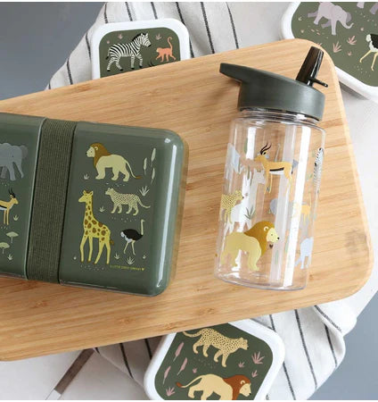 A Little Lovely Company Back to school set - Drinking bottle / 4 Snack boxes / Lunch box - Savanne