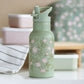 A Little Lovely Company Back to school set - Drinkfles RVS/4 Snackdozen/Lunchbox - Bloesems - Saliegroen