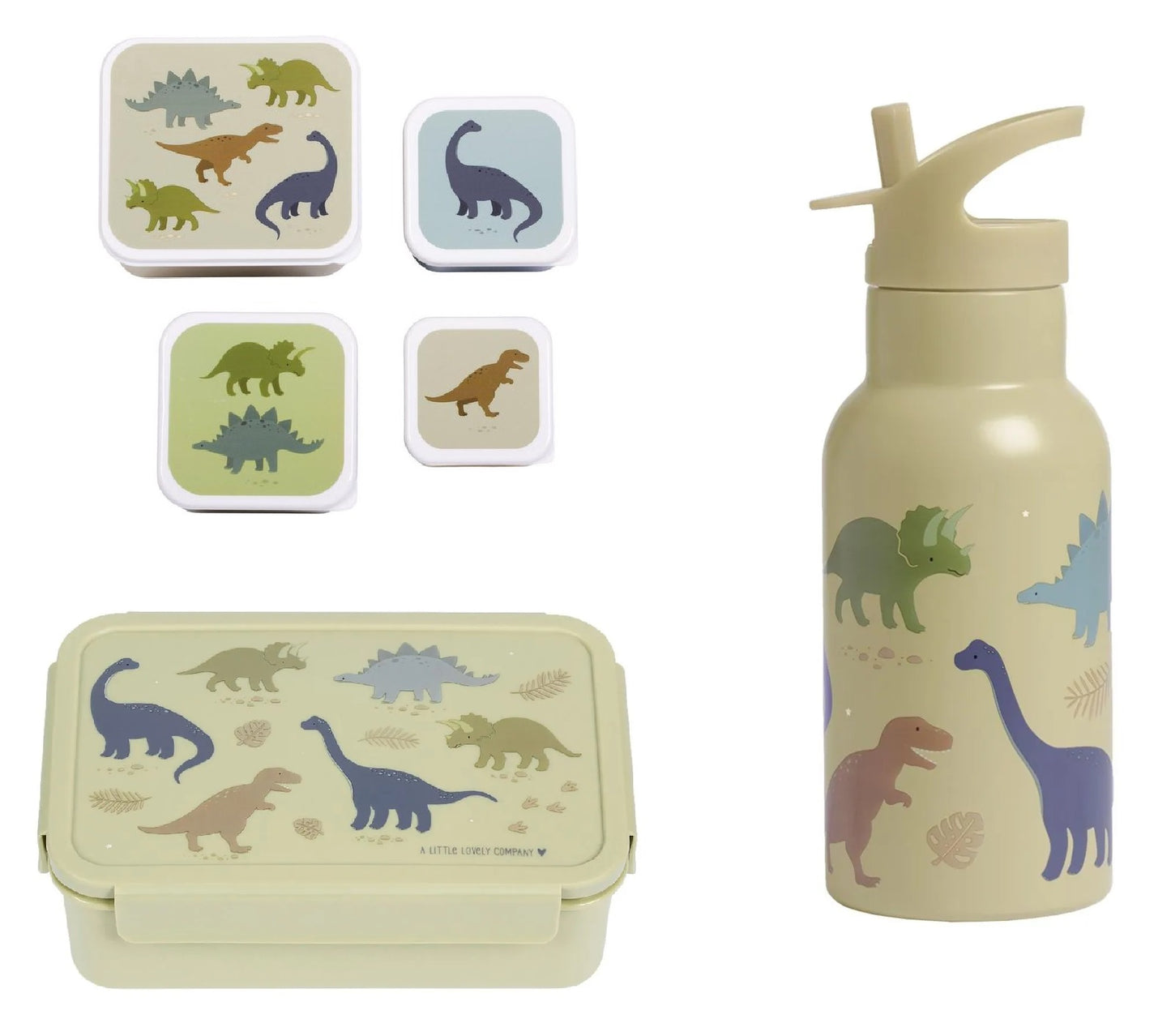 Back to school set - Double-walled Drinking Bottle / 4 Snack Boxes / Lunch Box - Dinosaur - A Little lovely company