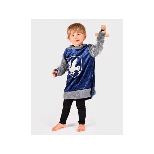 Den Goda Fen Verkleedkledij Ridder - Shirt in velvet met capuchon - 110-116cm - 4-6 jaar - Blauw