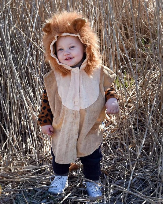 Den Goda Fen Lion fancy dress costume - Mini cape with hood - 86-110cm - 1-4 years - Brown