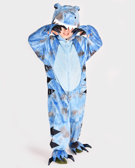 Den Goda Fen Verkleedkledij Dinosaur T-Rex Jumpsuit - 98-104cm - 3-4 jaar - Blauw