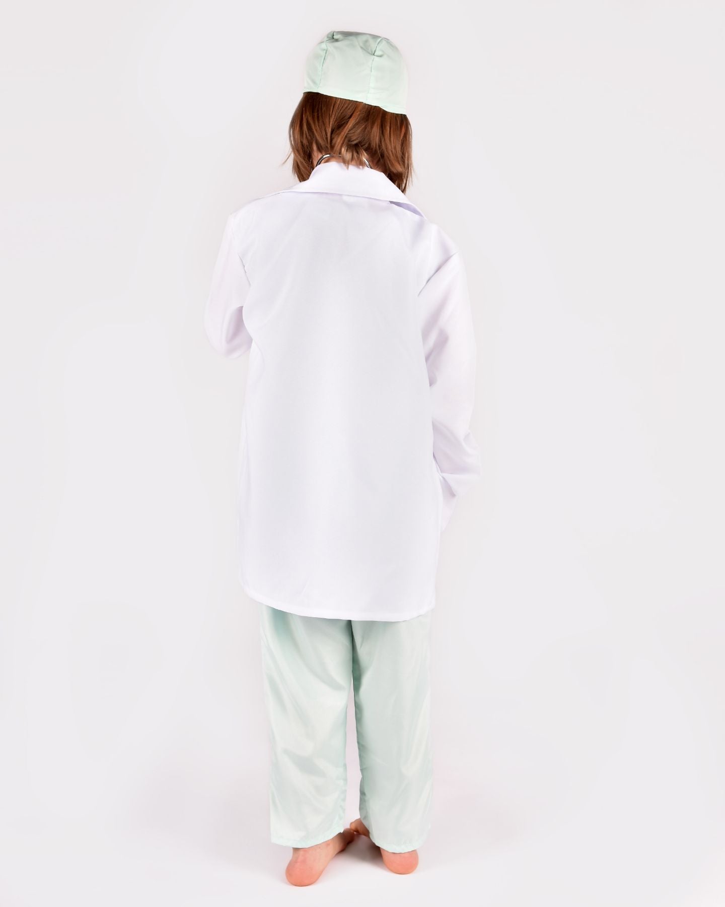 Den Goda Fen Verkleedkledij Dokter - Jas, scrubs en stethoscoop - 104-116cm - 4-6 jaar - Wit/Groen