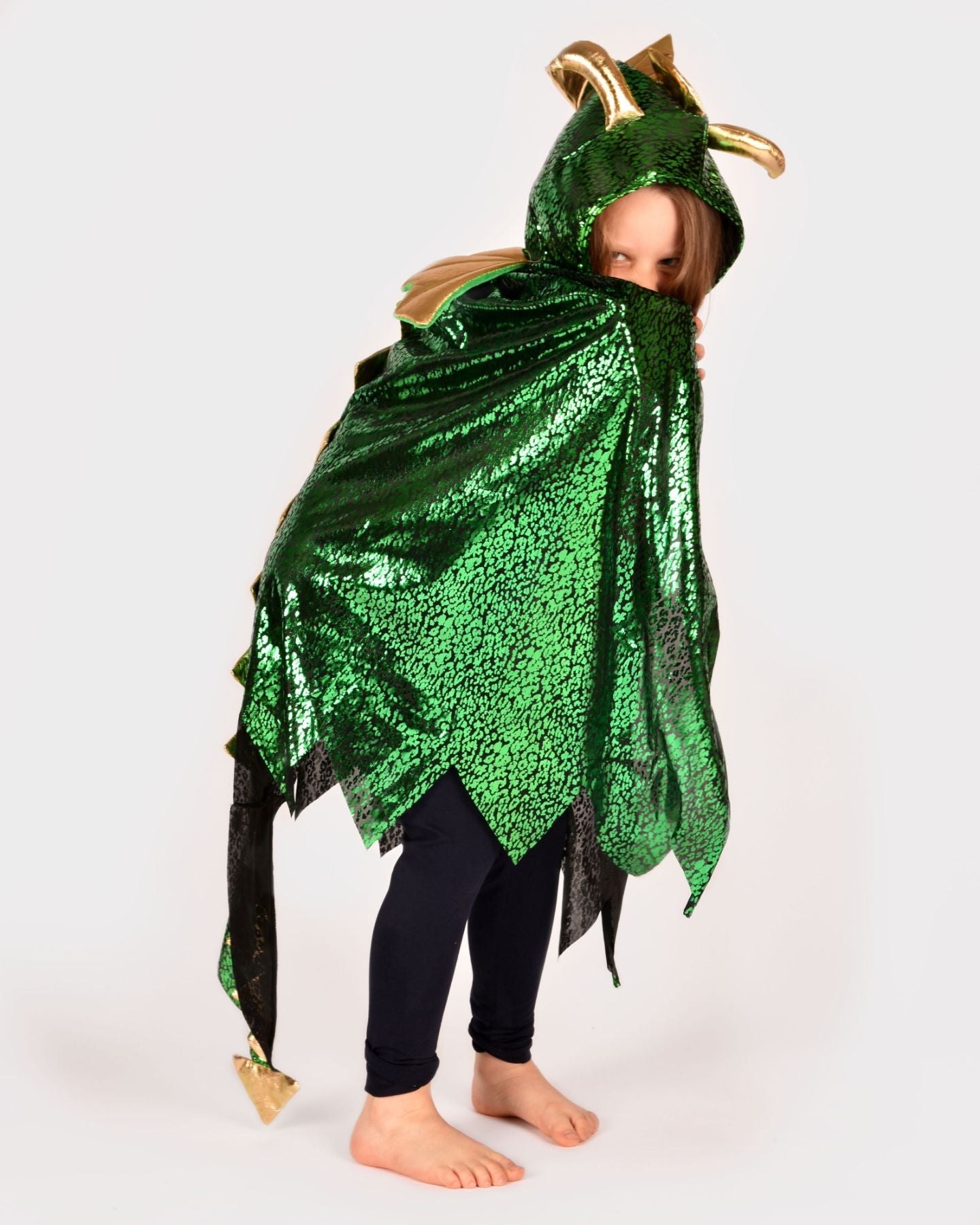 Den Goda Fen Vêtements de déguisement Dragon - Cape avec capuche et ailes - 104-128 cm - 3-8 ans - Vert