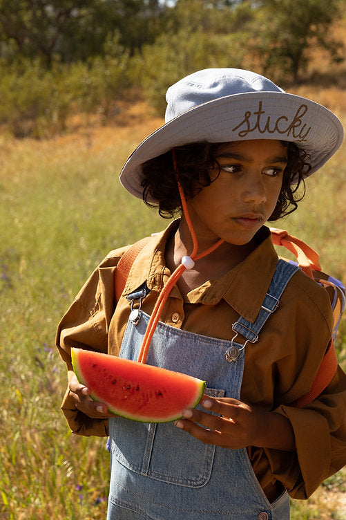 Chapeau de soleil Sticky Lemon - Chapeau d'été pour enfants - 54 CM - Chapeau de seau - Chapeau de soleil - Violet fleuri + vert terre