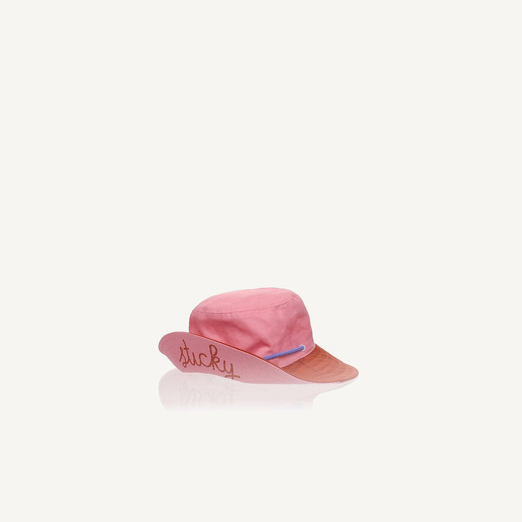 Chapeau de soleil Sticky Lemon - Chapeau été enfant - 54 CM - Chapeau bob - Chapeau de soleil - Fleur rose + marron saule