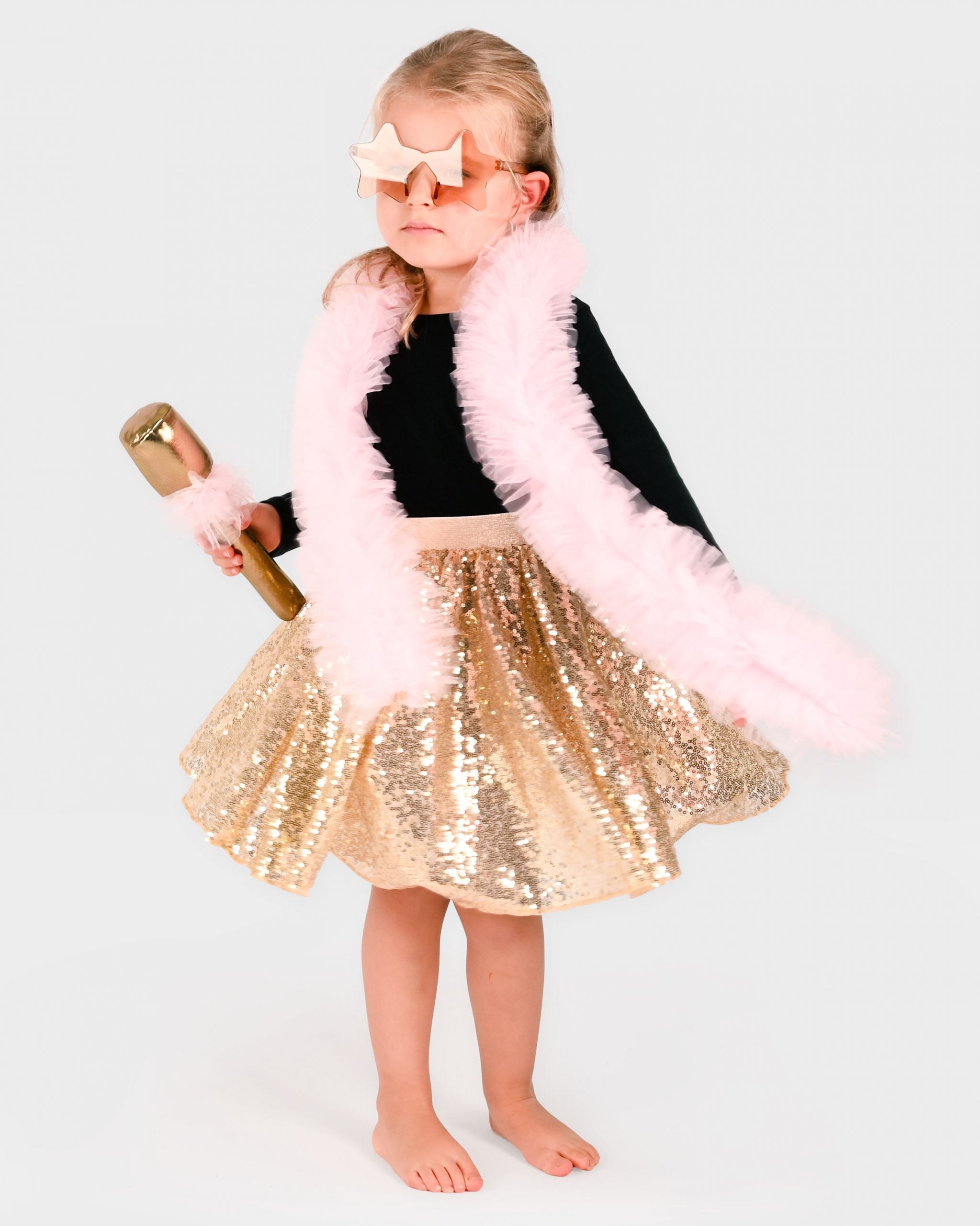 Den Goda Fen Verkleedkledij Disco Rok met microfoon, boa en bril - 110-116cm - 4-6 jaar
