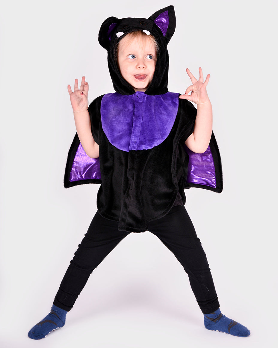 Den Goda Fen Fancy Dress Bat - Mini cape with hood - 86-110cm - 1-4 years - Black/Purple