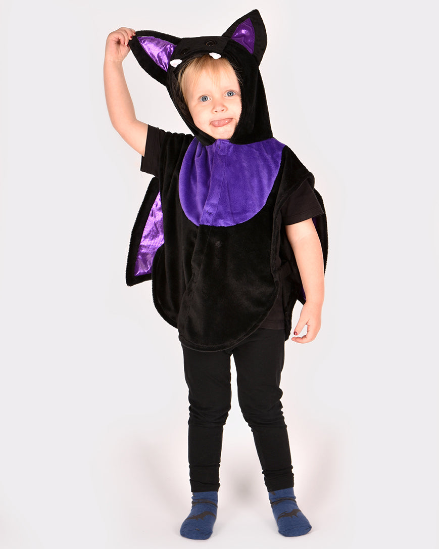 Den Goda Fen Fancy Dress Bat - Mini cape with hood - 86-110cm - 1-4 years - Black/Purple