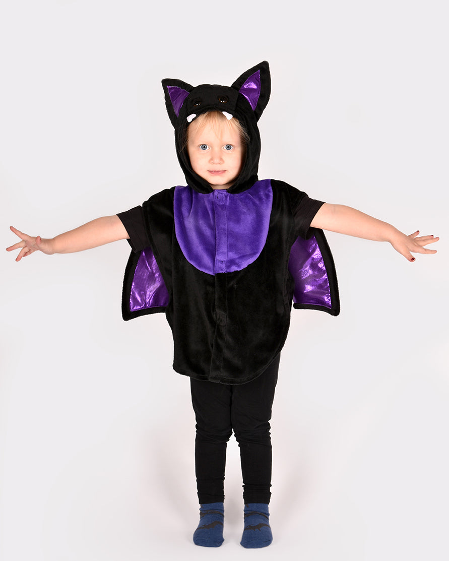 Den Goda Fen Fancy Dress Bat - Mini cape with hood - 86-110cm - 1-4 years - Black/Purple