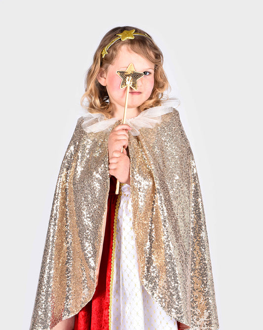 Den Goda Fen Fancy Dress Sequins Fairy - Cape, headband and wand - 3-8 years - Gold