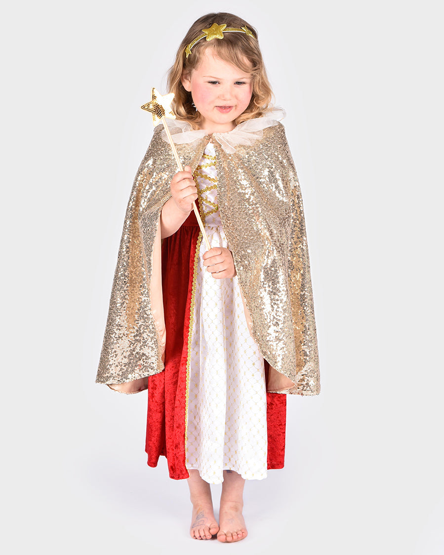 Den Goda Fen Déguisement Fée Paillettes - Cape, bandeau et baguette - 3-8 ans - Doré