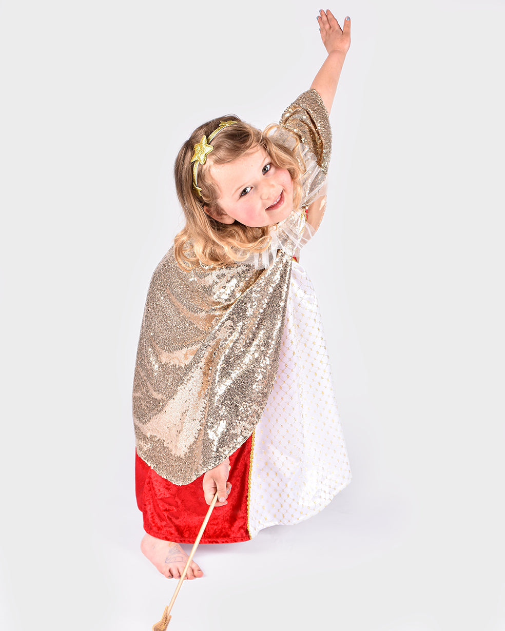 Den Goda Fen Déguisement Fée Paillettes - Cape, bandeau et baguette - 3-8 ans - Doré