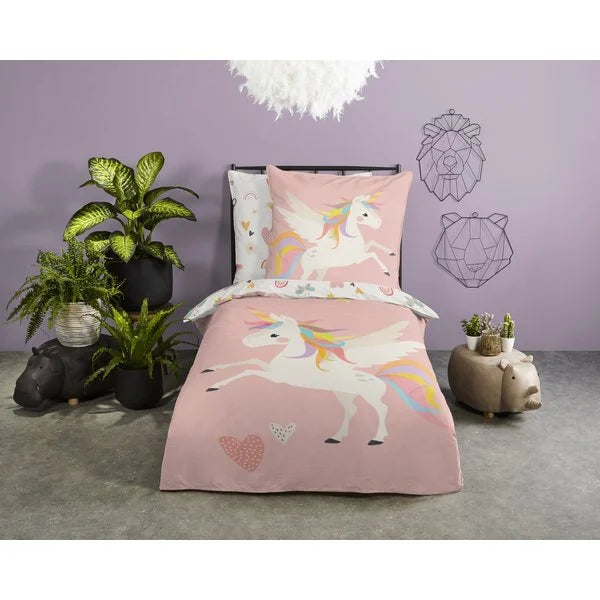 Good Morning Kids Duvet cover Unicorn Love - 140x220cm + 60x70cm - Set of 2 - Pink