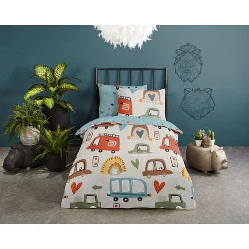 Good Morning Kids Housse de couette Terre et Mer - 140x220cm + 60x70cm - Lot de 2 - Multi