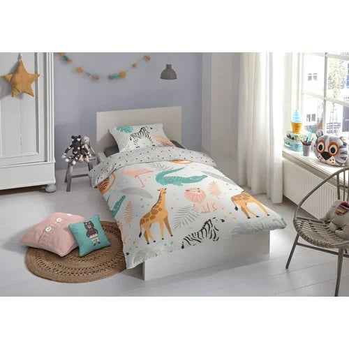 Good Morning Kids Housse de couette Savanne - 140x220cm + 60x70cm - Lot de 2 - Multi