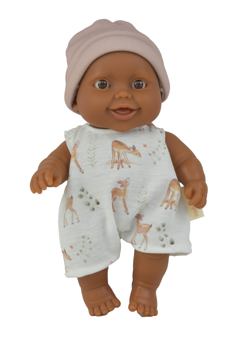 Paola Reina Puppegie Guillo babypop donkere jongen met bruine ogen 21cm