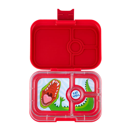 Yumbox Panino Bentobox 4 vakken - 22x15x5cm - Wow Red/Dinosaur Tray