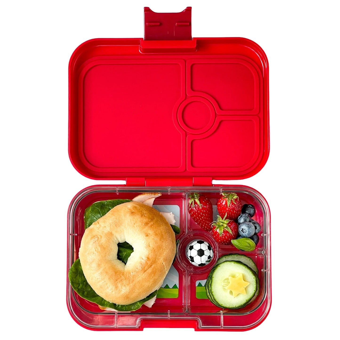 Yumbox Panino Bentobox 4 vakken - 22x15x5cm - Wow Red/Dinosaur Tray