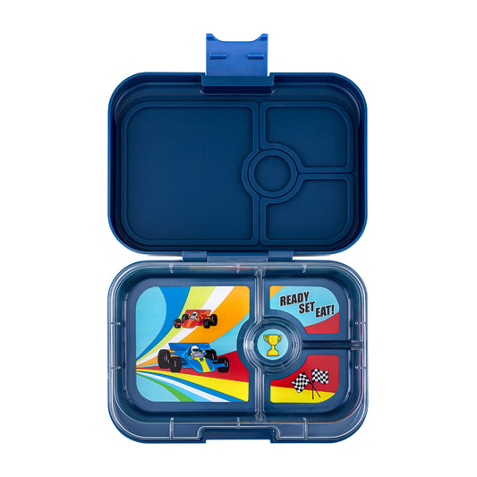 Yumbox Panino Bentobox 4 vakken - 22x15x5cm - Monte Carlo Blue/Race Cars Tray