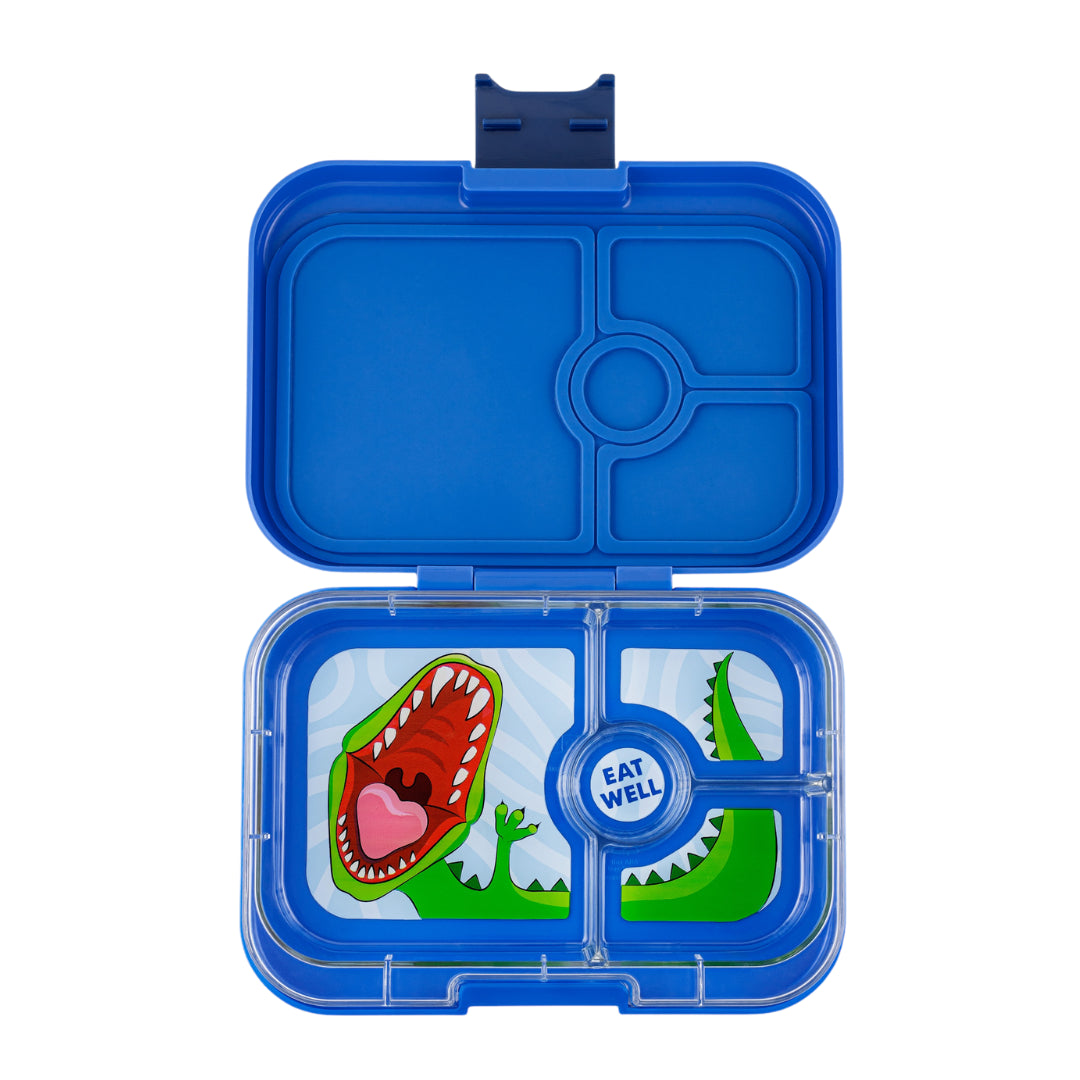 Yumbox Panino Bentobox 4 vakken - 22x15x5cm - Surf Blue/Dinosaur Tray