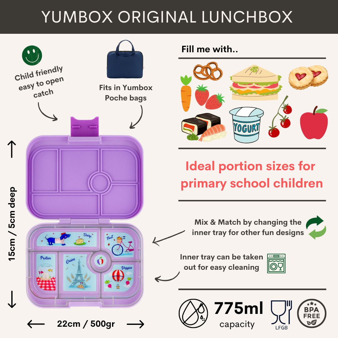 Yumbox Original Bentobox 6 vakken - 22x15x5cm - Lulu Purple/Paris Tray