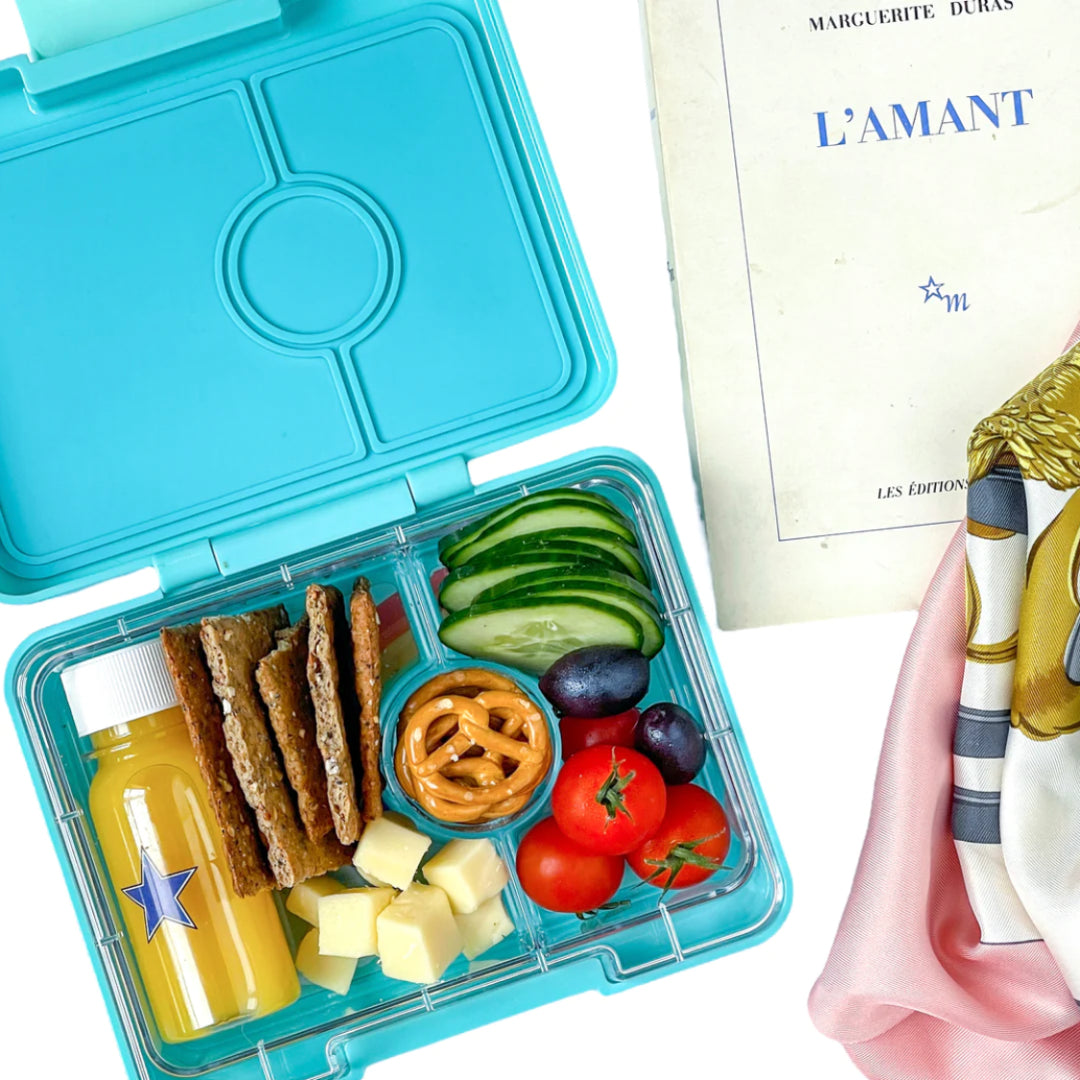 Yumbox Bentobox/Snackdoos 3 vakken - 17x13x5cm - Misty Aqua/Rainbow Tray