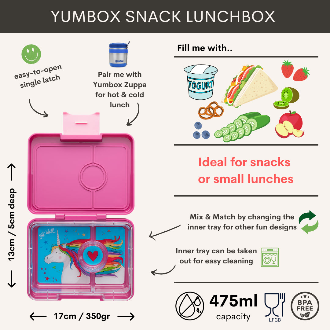 Yumbox Bentobox/Snackdoos 3 vakken - 17x13x5cm - Malibu Purple/Magical Unicorn Tray