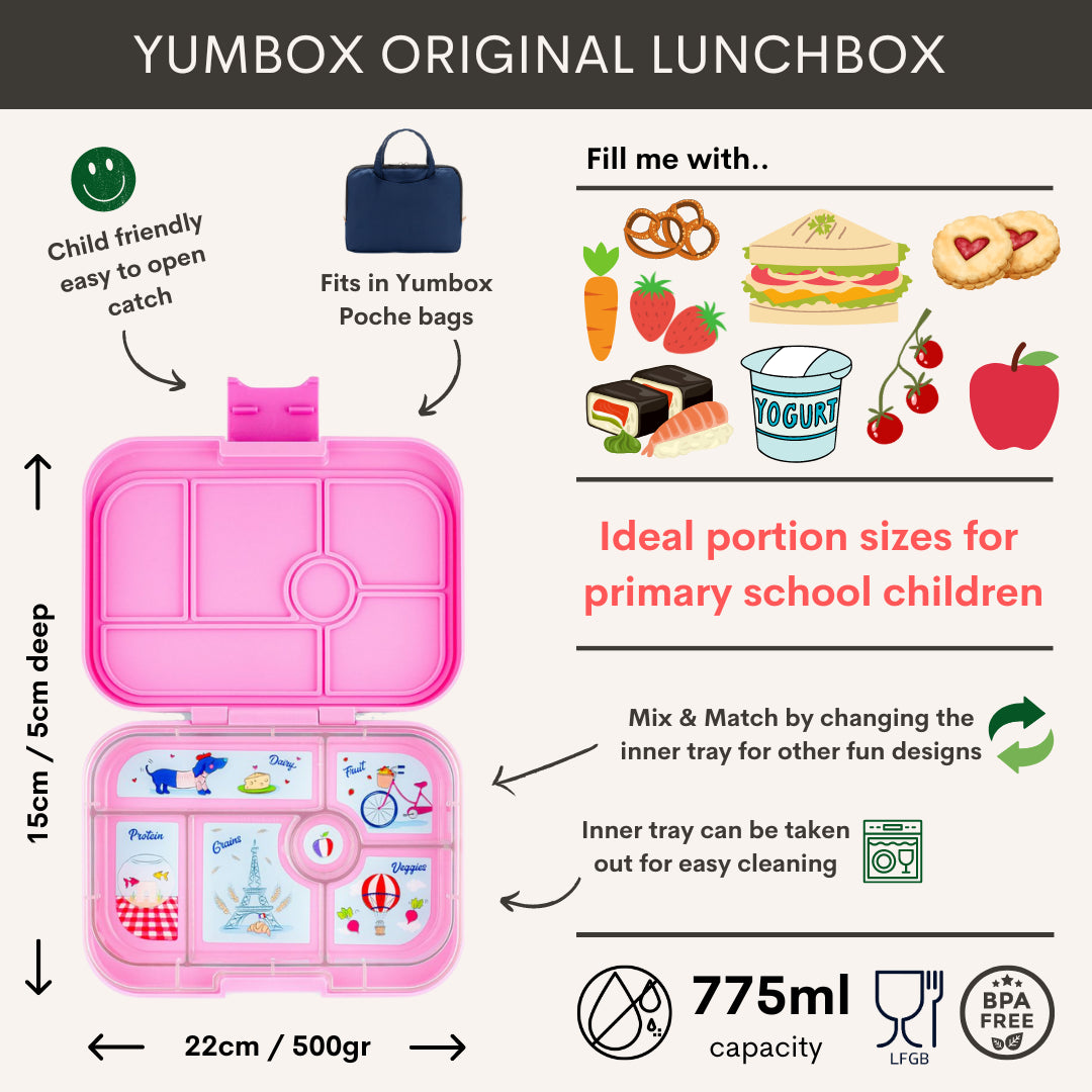 Yumbox Original Bentobox 6 vakken - 22x15x5cm - Fifi Pink/Paris Tray