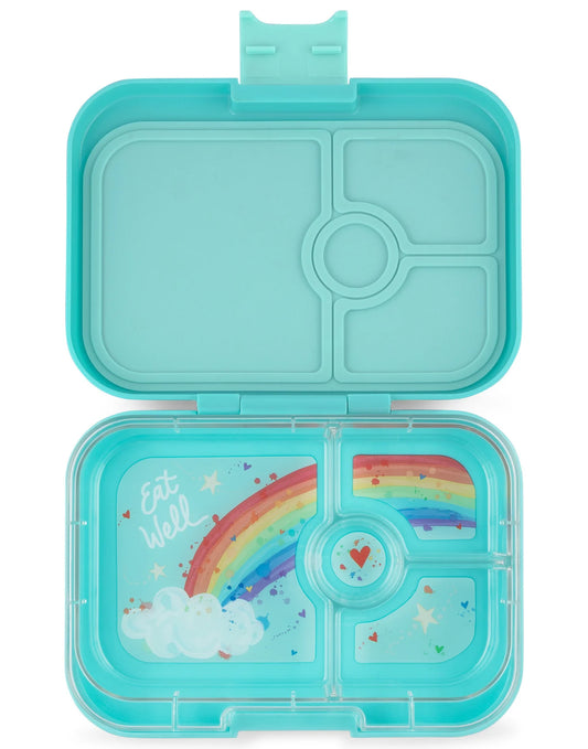 Yumbox Panino Bentobox 4 vakken - 22x15x5cm - Misty Aqua/Rainbow Tray