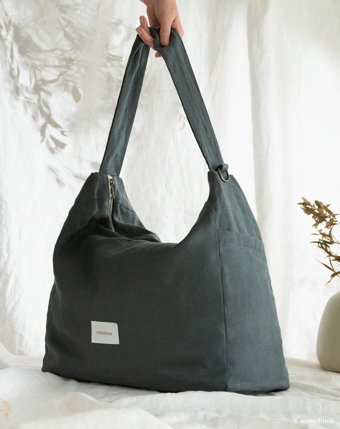 Sac poussette Nobodinoz Lin français 50x40x18cm - Bleu vert