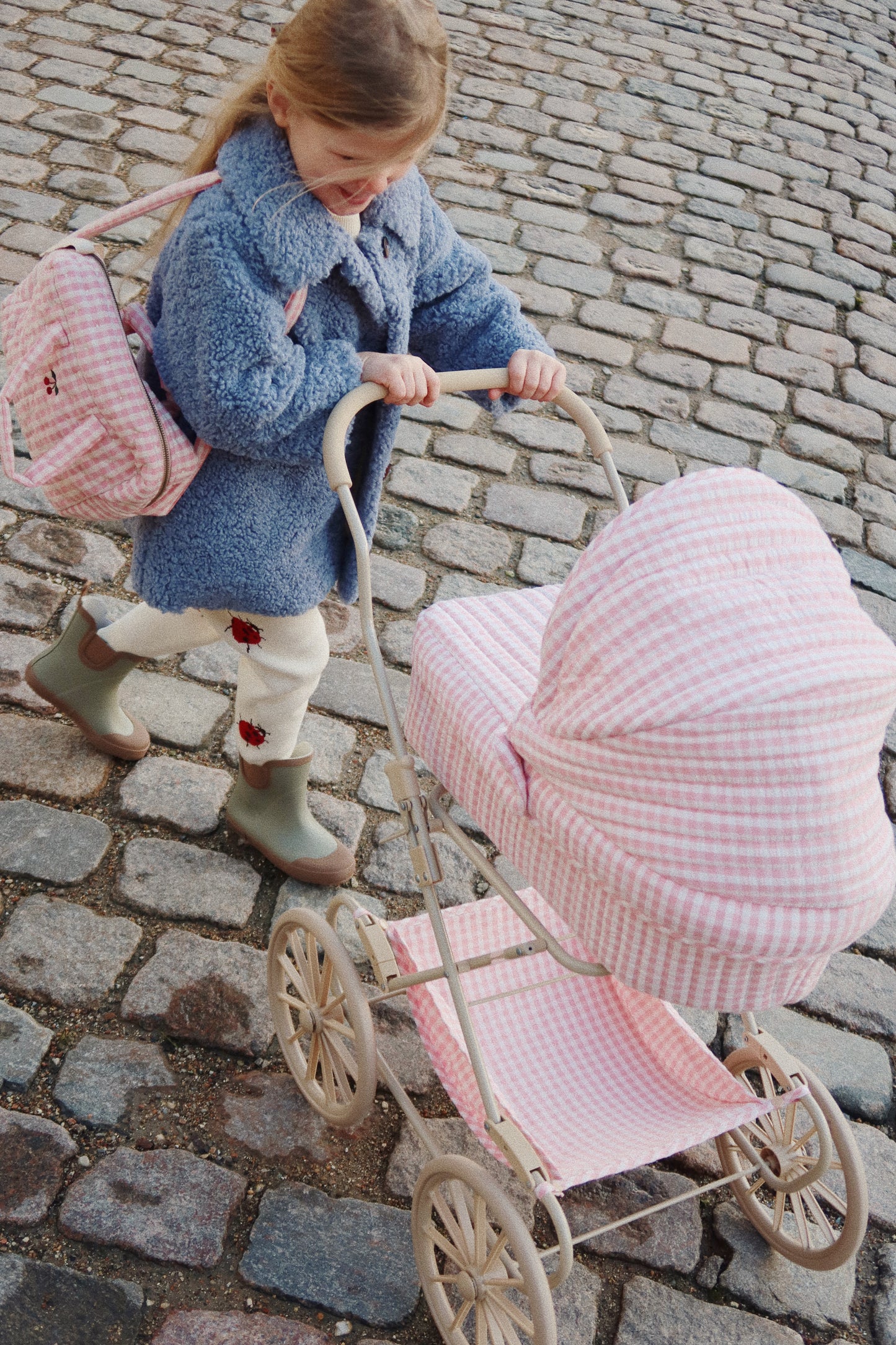 Konges Sløjd Poppenwagen/Doll Pram Vintage - Opvouwbaar - Powder Pink Check