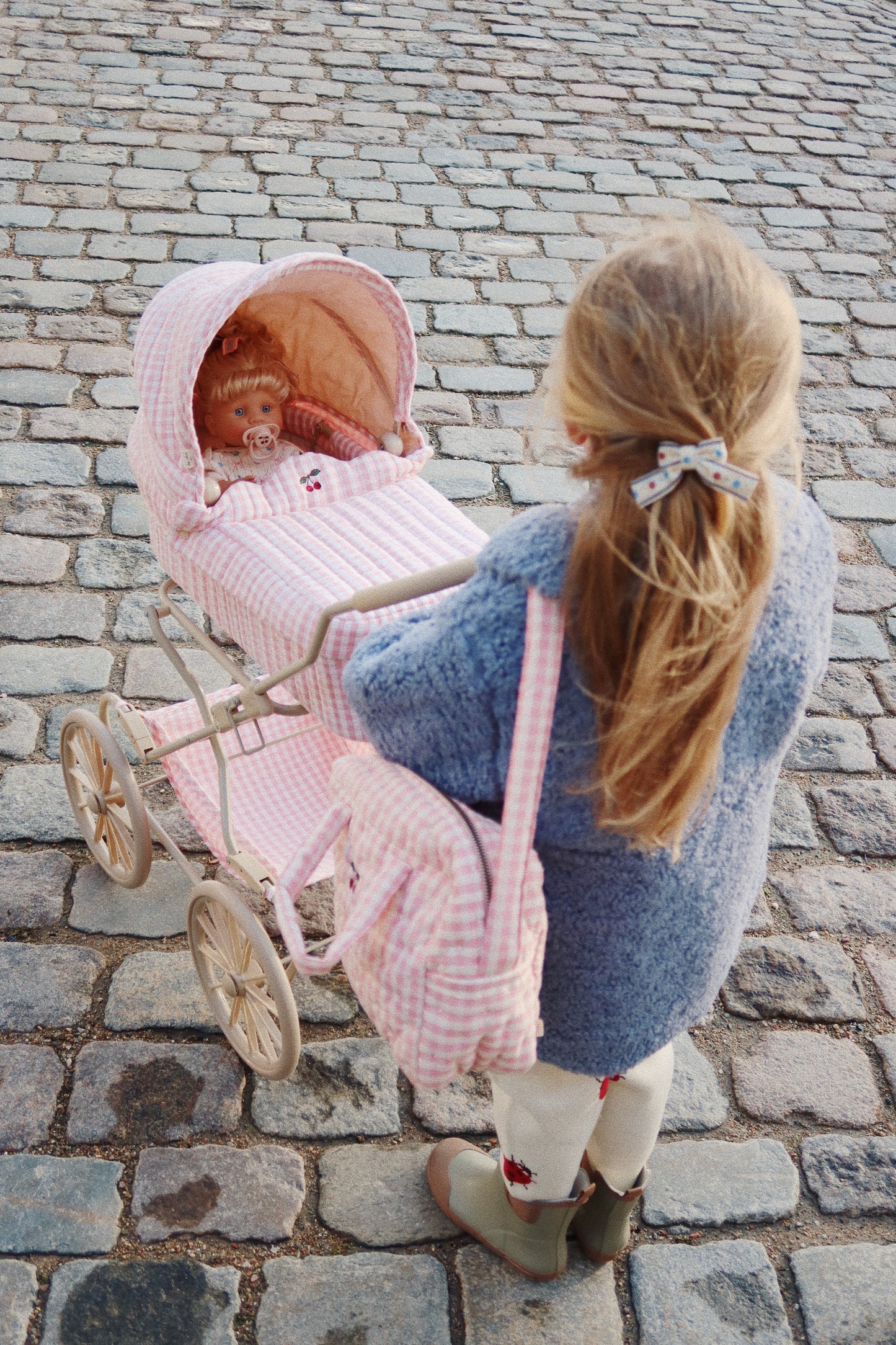 Konges Sløjd Poppenwagen/Doll Pram Vintage - Opvouwbaar - Powder Pink Check