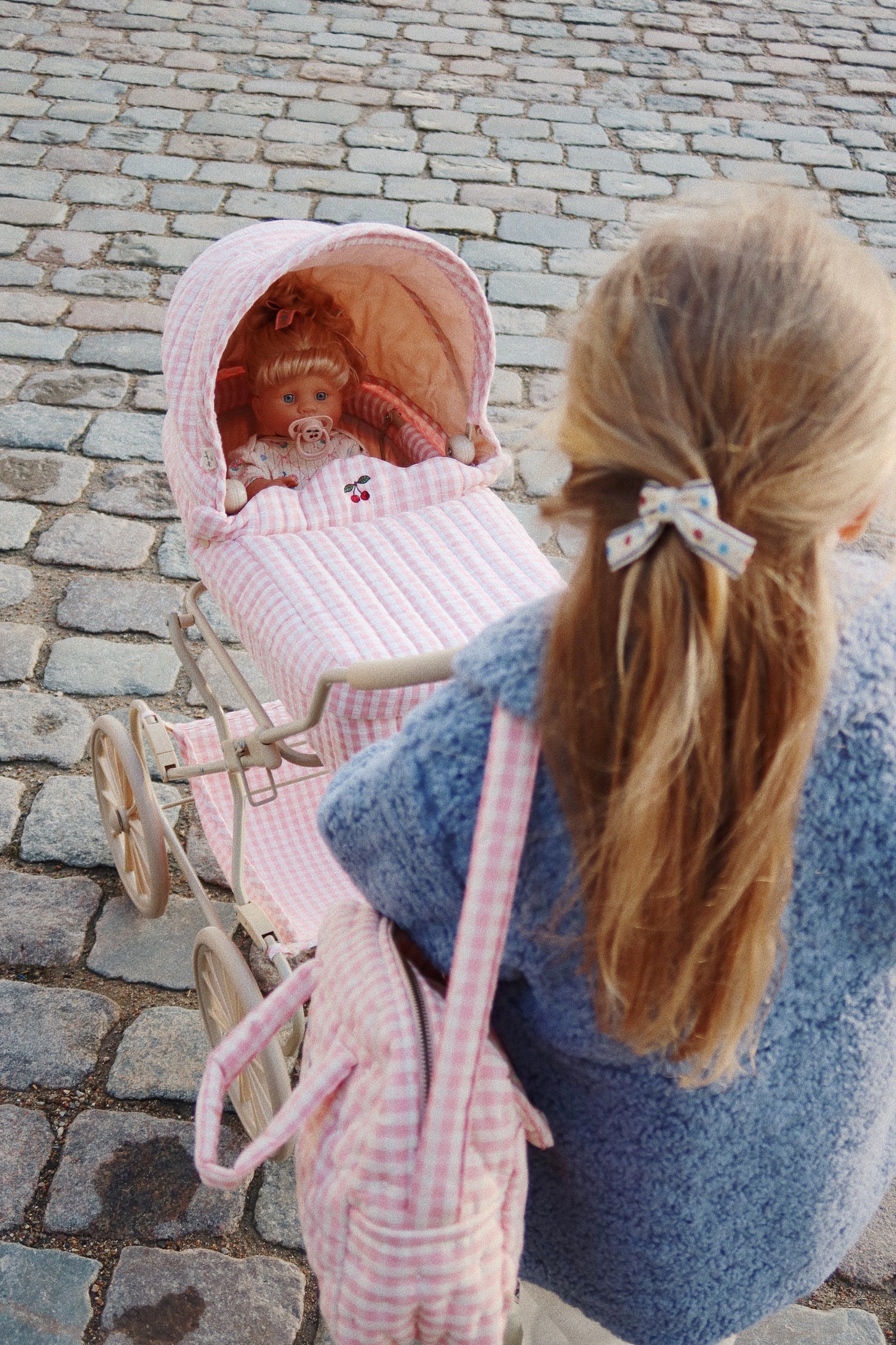 Konges Sløjd Poppenwagen/Doll Pram Vintage - Opvouwbaar - Powder Pink Check