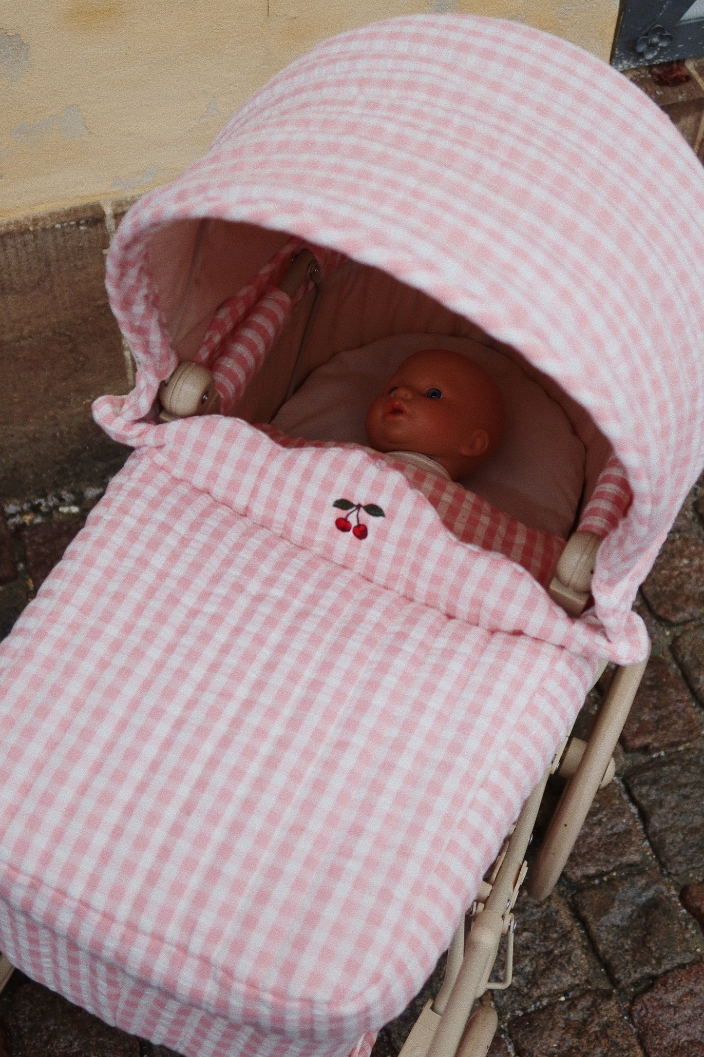 Konges Sløjd Poppenwagen/Doll Pram Vintage - Opvouwbaar - Powder Pink Check