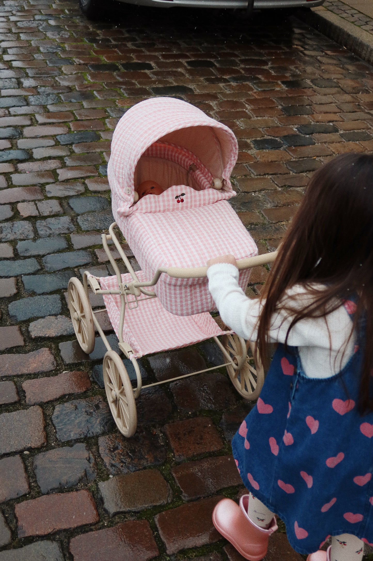 Konges Sløjd Poppenwagen/Doll Pram Vintage - Opvouwbaar - Powder Pink Check