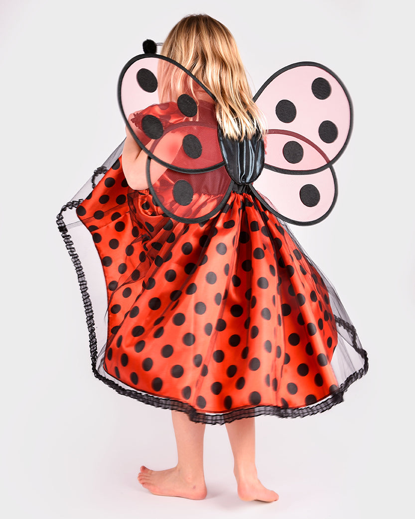 Den Goda Fen Dress Up Ladybug - Robe, ailes et bandeau - 98-104cm - 2-4 ans - Rouge/Noir