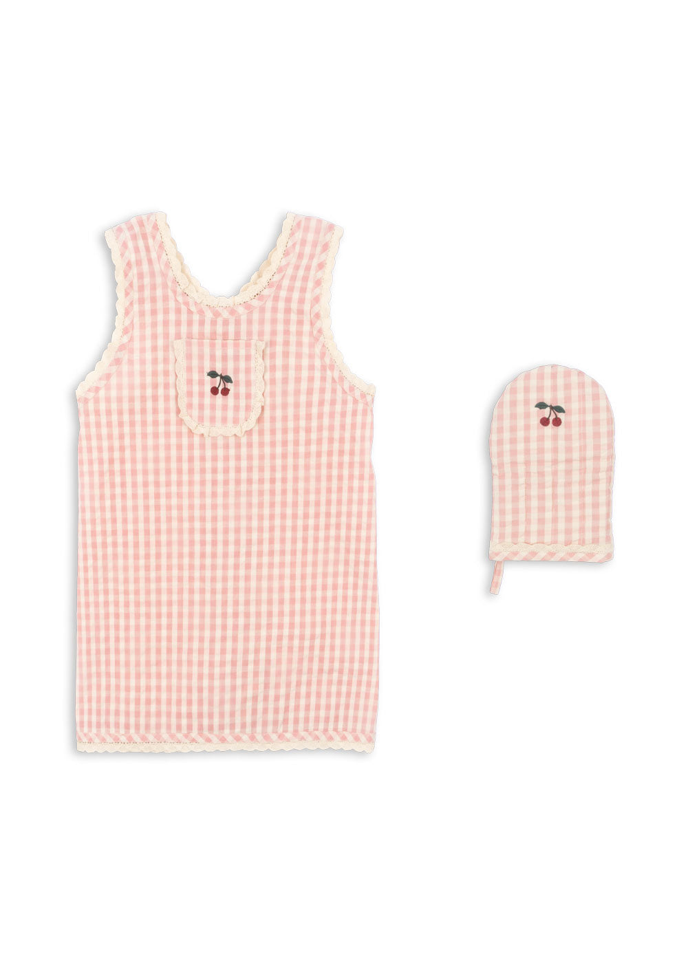 Konges Sløjd Keukenschort met handschoen voor kinderen/Apron set - One size - Cherry Check