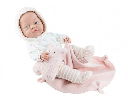 Paola Reina Bebita baby doll light girl with clothes and blanket blue eyes 45cm