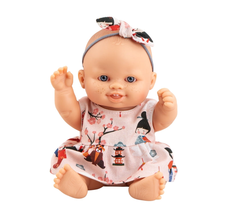 Paola Reina Puppengie Olmo Babypop Dark Boy mit braunen Augen - Checked Hosen (21 cm)