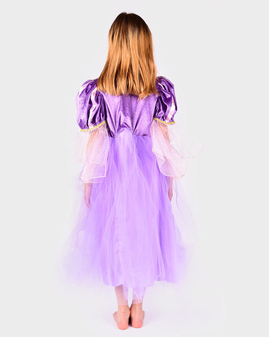 Den Goda Fen Vêtements de déguisement Raiponce - Robe avec galon long - 98-104cm - 2-4 ans - Violet