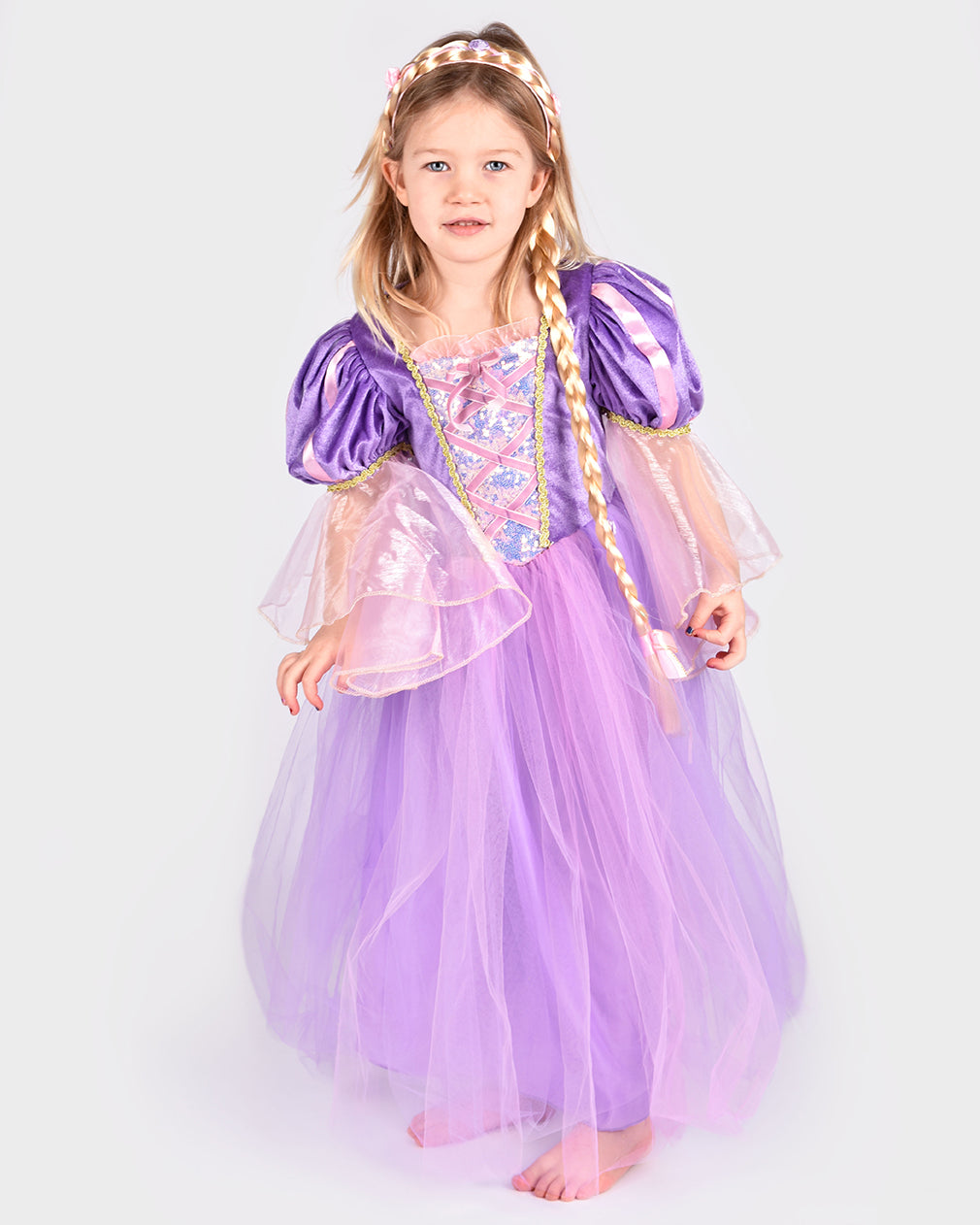 Den Goda Fen Vêtements de déguisement Raiponce - Robe avec galon long - 98-104cm - 2-4 ans - Violet