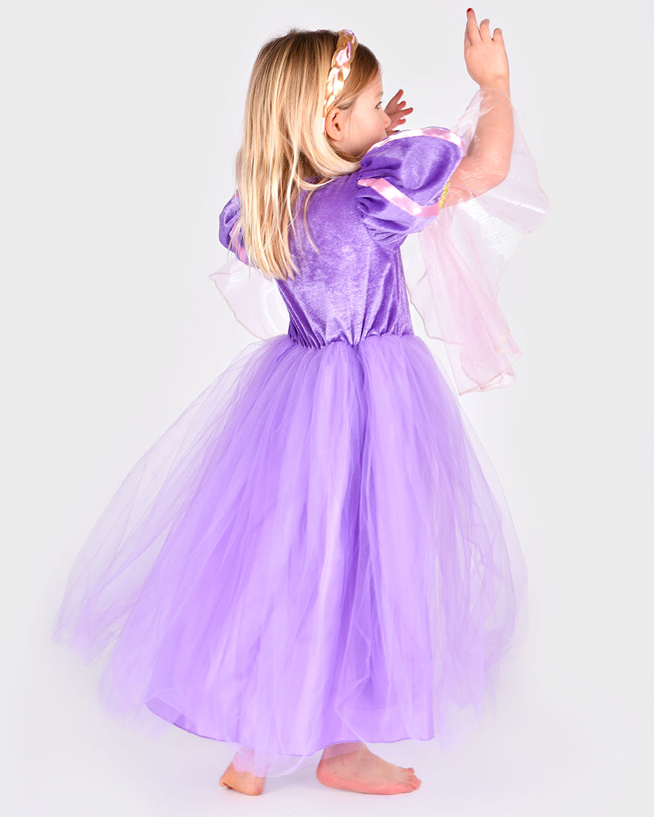 Den Goda Fen Vêtements de déguisement Raiponce - Robe avec galon long - 98-104cm - 2-4 ans - Violet