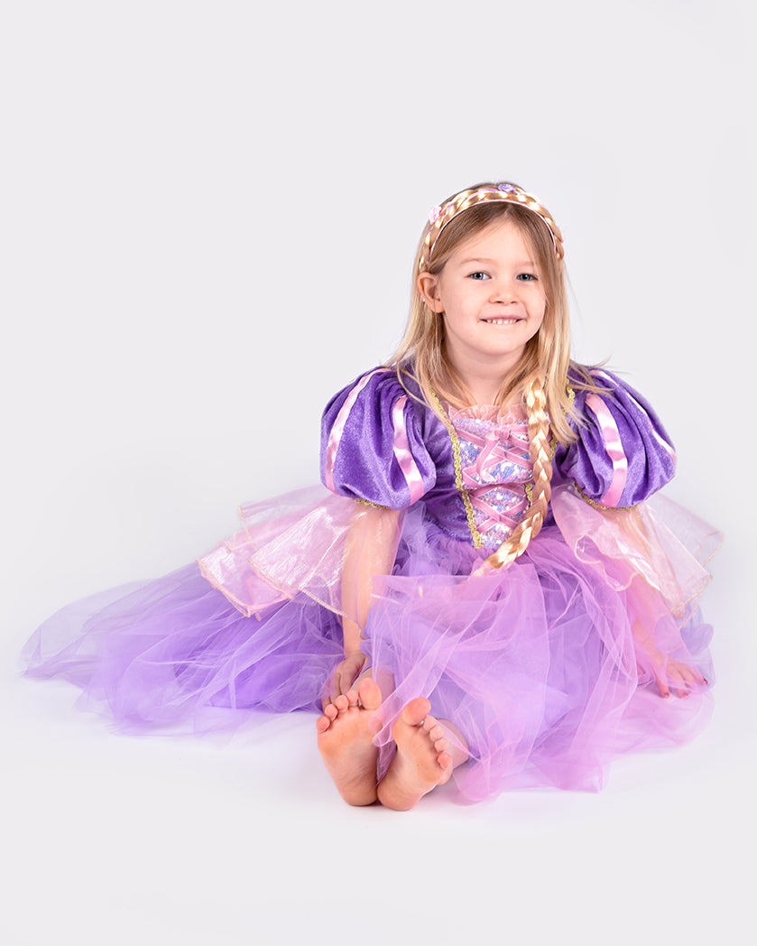 Den Goda Fen Vêtements de déguisement Raiponce - Robe avec galon long - 98-104cm - 2-4 ans - Violet