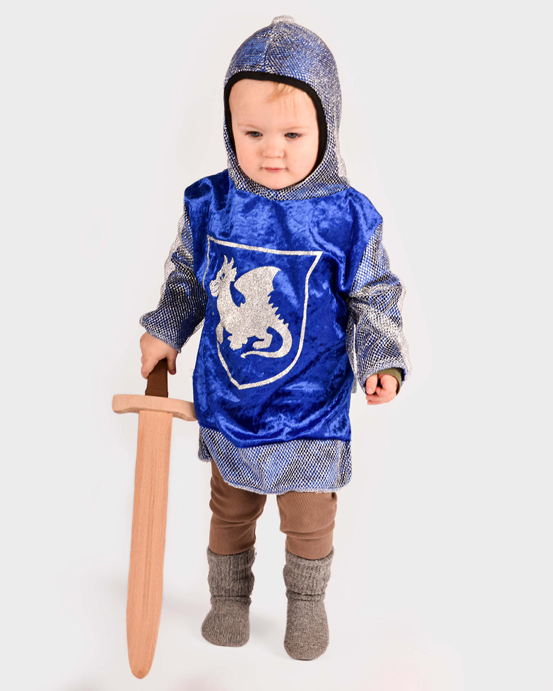 Den Goda Fen Costume Costume Knight - Shirt in velvet with hood - 110-116cm - 4-6 years - Blue