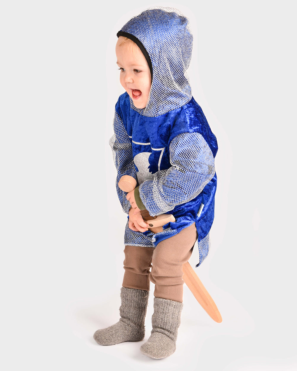 Den Goda Fen Costume Costume Knight - Shirt in velvet with hood - 110-116cm - 4-6 years - Blue