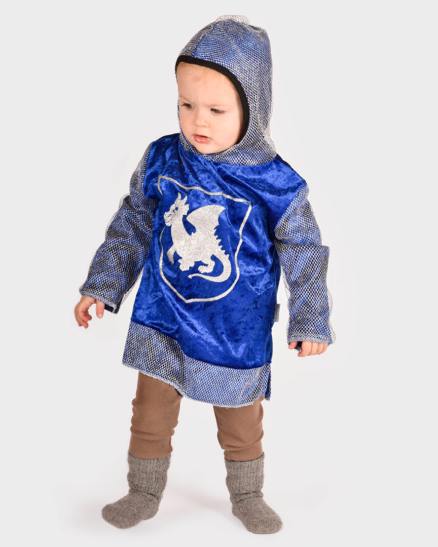 Den Goda Fen Costume Costume Knight - Shirt in velvet with hood - 110-116cm - 4-6 years - Blue