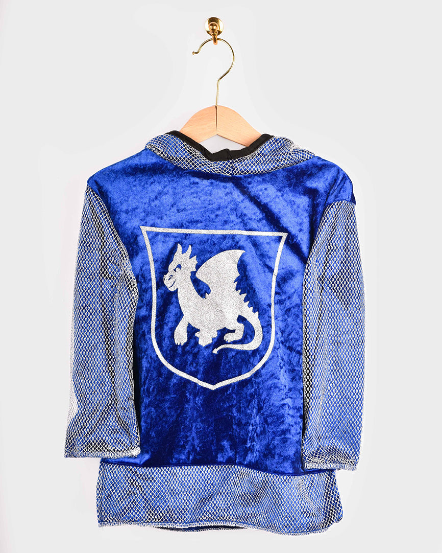 Den Goda Fen Costume Costume Knight - Shirt in velvet with hood - 110-116cm - 4-6 years - Blue