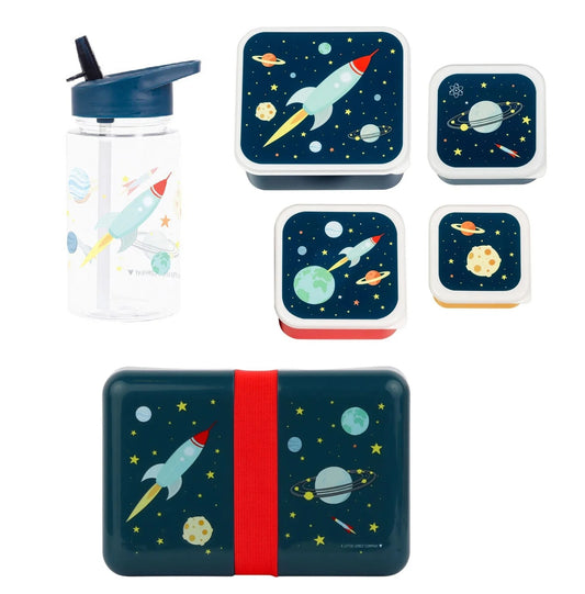 A Little Lovely Company Back to school set - Drinking bottle / 4 Snack boxes / Lunch box - Space