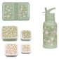 A Little Lovely Company Back to school set - Drinkfles RVS/4 Snackdozen/Lunchbox - Bloesems - Saliegroen